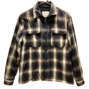 Boston Traders Flannel Jacket Men's Large Brown Plaid Fleece Line Button Up READ